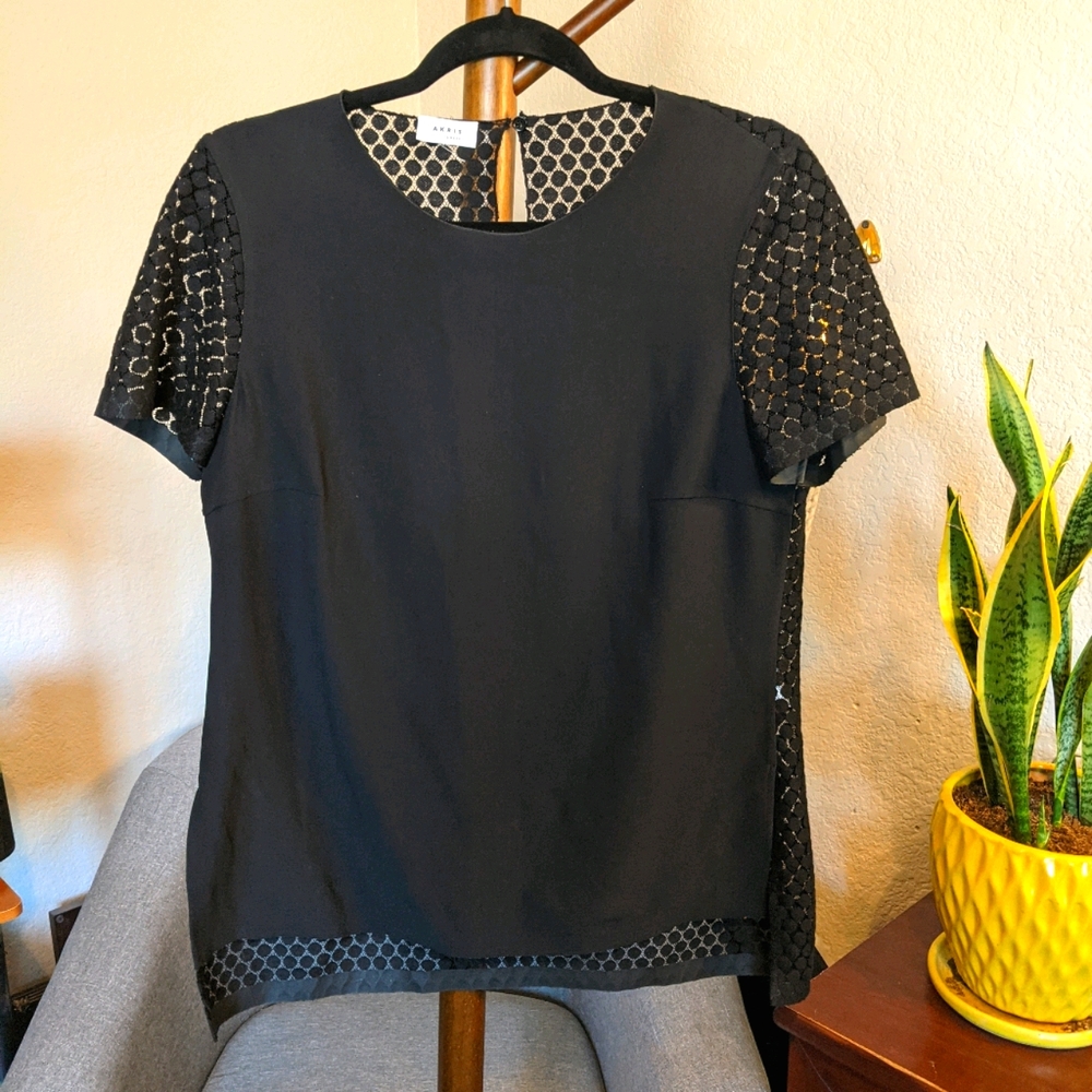 Akris Punto Black Short Sleeve Mixed-Media Blouse